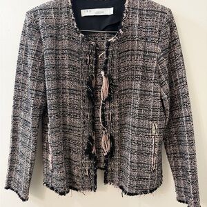 IRO Paris Jocund Tweed Jacket Chanel Inspired Pink Black Bouclé Size 42